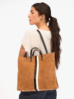 NWOT CLARE V Simple Tote in New Camel with Black/White Stripes